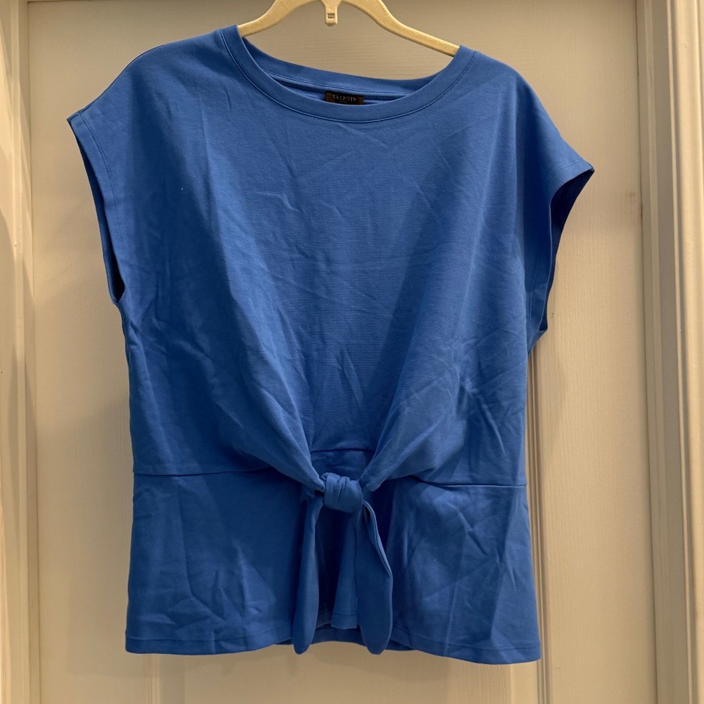 NWT Talbots  Azure Blue Tie Front Crewneck Tee - Camden, Petite XL